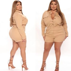 Fashion nova curve tan denim romper plus size